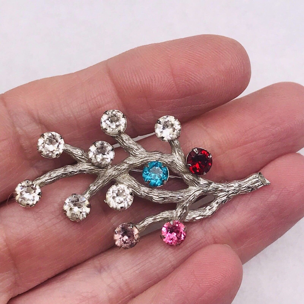 Vintage‎ Van Dell Brooch Pin Branch Tree Rhinestones Mothers Brooch Multi Color